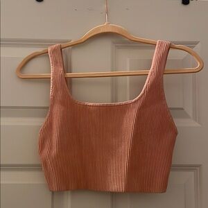 Aritzia babaton PINK sculpt knit square neck cropped tank top, size medium